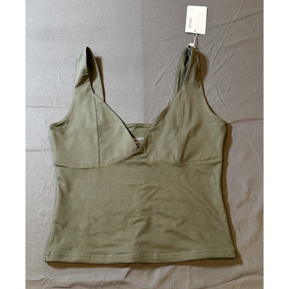NWT Reoria V Neck Sleeveless Slim Fit Corset Crop Tank‎ Olive Green- (M)
